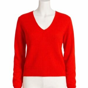 Halogen Cashmere Thermal Weave V Neck Sweater with Slits on Sides Size Medium